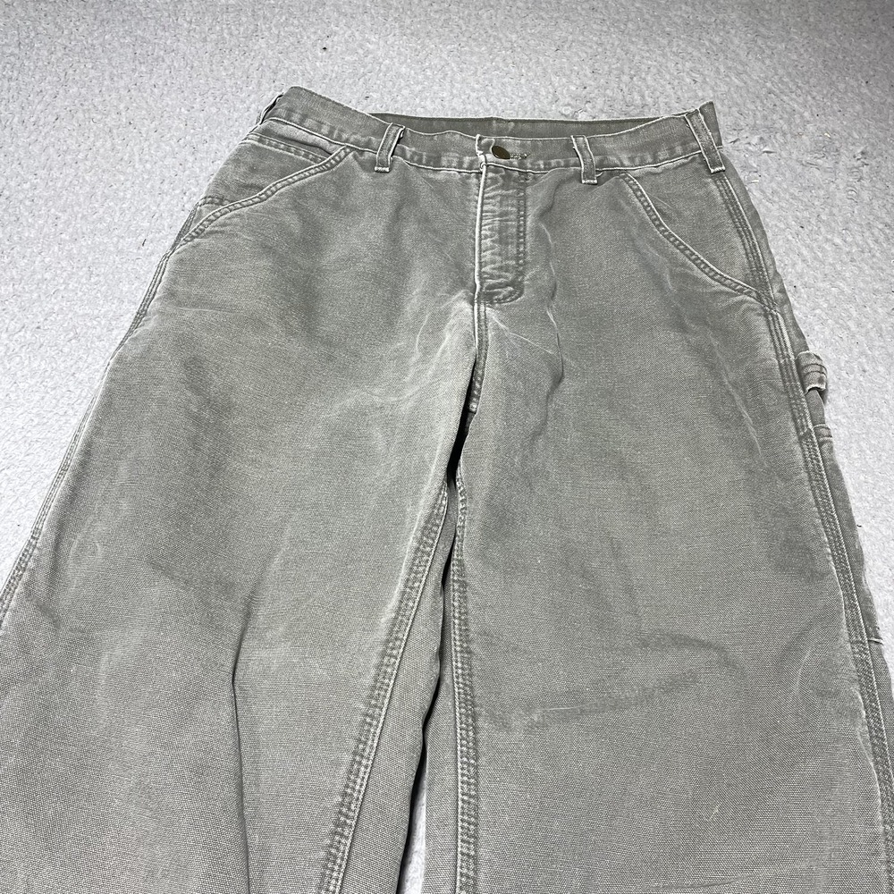 Carhartt Pants Mens 30x30 Green Flannel Lined Canvas Carpenter Relaxed Workwear - Picture 3 of 14